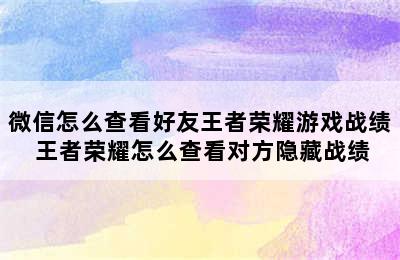 微信怎么查看好友王者荣耀游戏战绩 王者荣耀怎么查看对方隐藏战绩